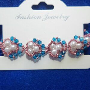 Rose-Pink & Teal Crystal Flux Pearl Bracelet
